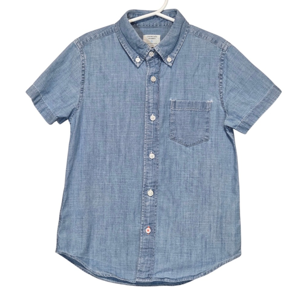 Crewcuts Chambray Short Sleeve Button Down Shirt Boys 6/7 Preppy Blue Cotton